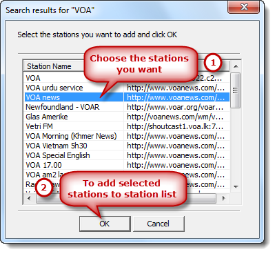 Add Selected Stations to the Station List