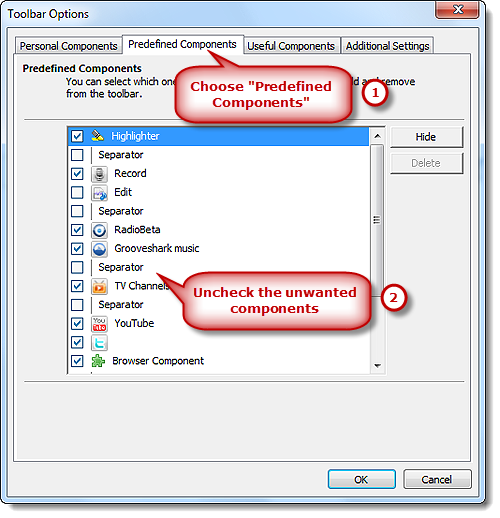 Predefined Components Tab