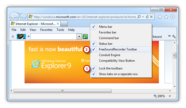 Hide Free Sound Recorder 
			Toolbar in Internet Explorer