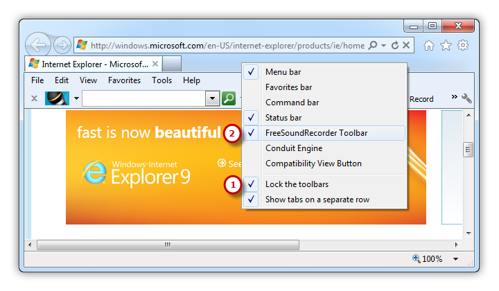 Hide Free Sound Recorder
Toolbar in Internet Explorer Hide Free Sound Recorder
Toolbar in Internet Explorer